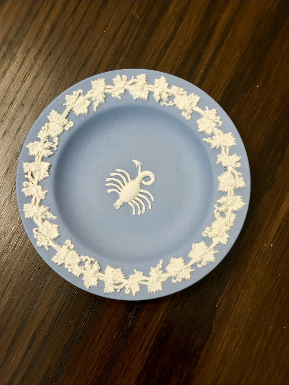 A Vintage (1970-80) Classic Pale Blue Jasperware Zodiac “Scorpion” Trinket Dish